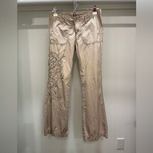 Lucky Brand Tan Embroidered Flare Pants